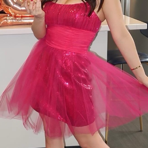 Barbie Pink Sparkly Glitter CocktailDress PromFormal Summer Birthday Sherri Hill - Picture 3 of 5